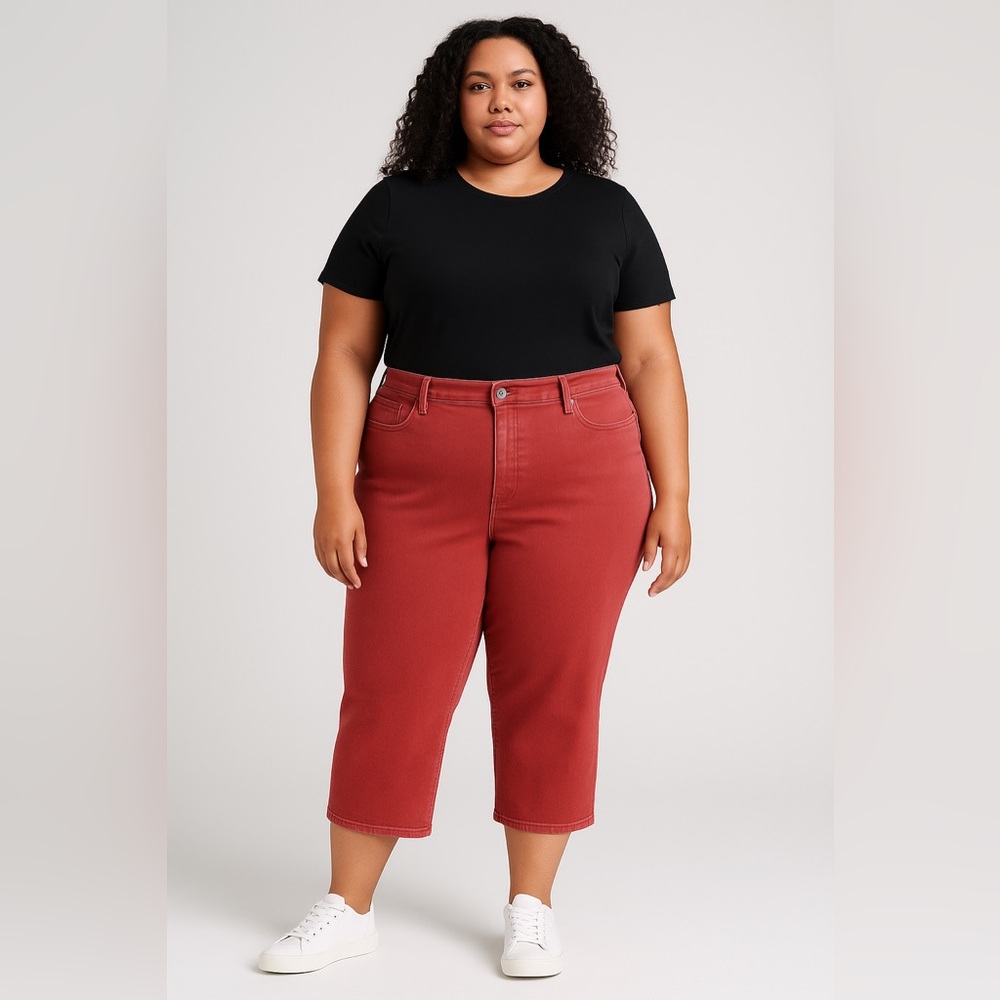 Ava & Viv 20W Red Cropped Jeans Fair Trade Cotton Blend High Rise Plus Size